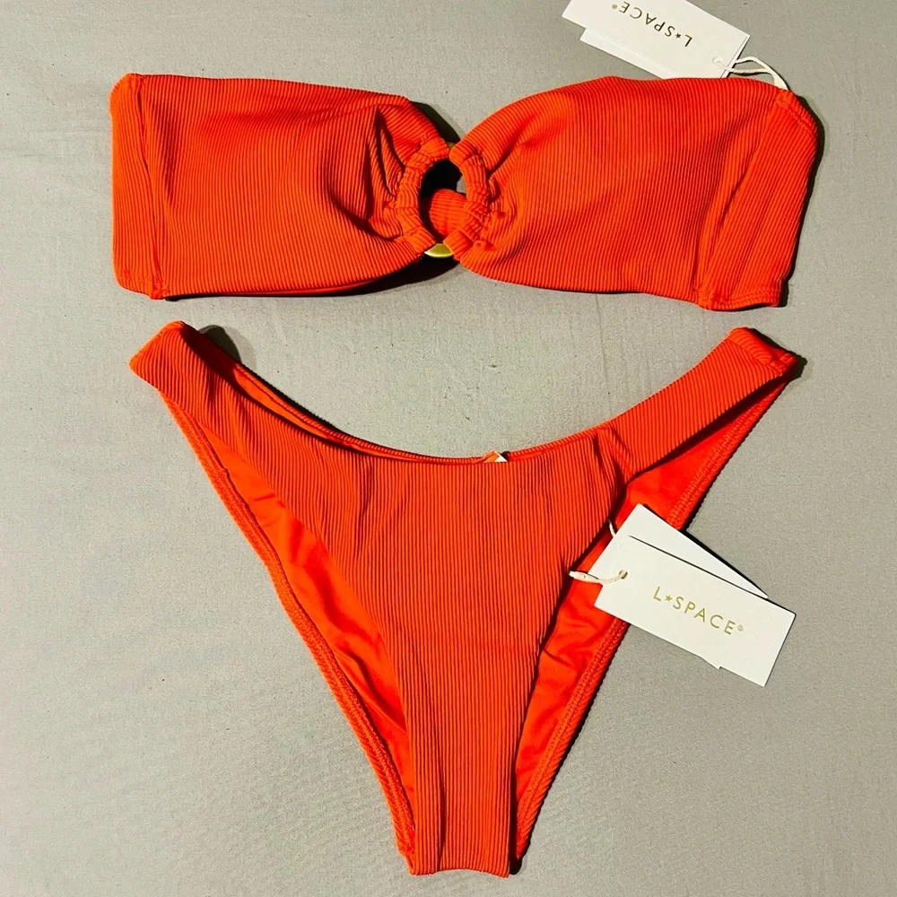 L*SPACE Jasper Top & Rocky Classic Bottoms Bikini Set Pimento Orange Red LARGE - Picture 2 of 12